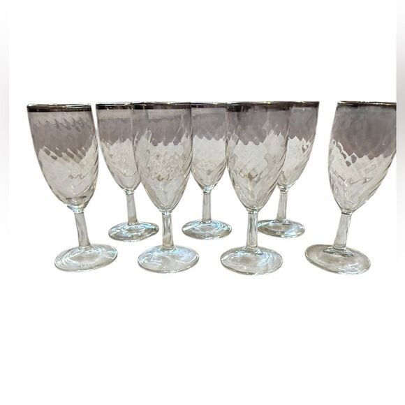 Vintage Silver-rimmed Champagne Flutes Mid-Century Modern Hollywood Regency 7 - Picture 4 of 13